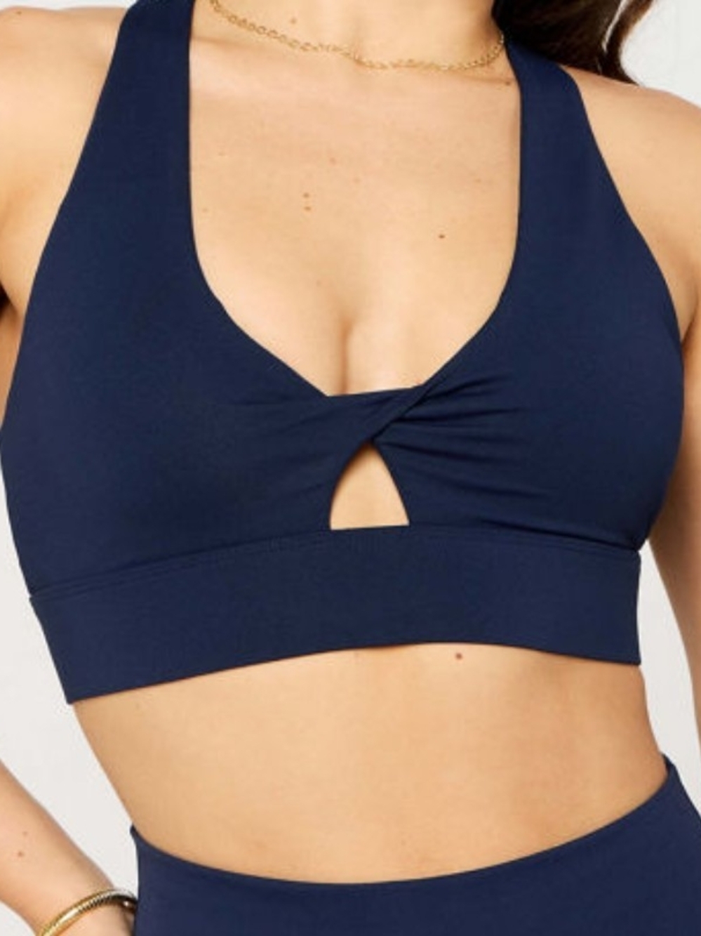 Fabletics Navy Twist-Keyhole Sports Bra